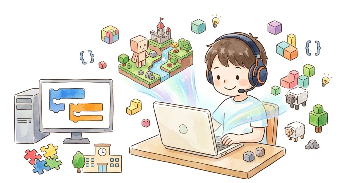 小学生のプログラミング教室の始めどきと体験談記事のアイキャッチ画像