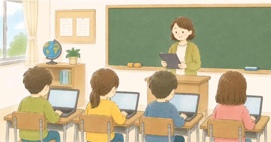 教室でプログラミング授業を受けている様子の画像